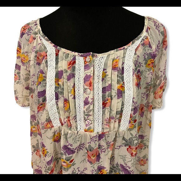 A.N.A. Short Sleeve Peasant Top Floral Sheer Blouse 2X - Picture 3 of 11